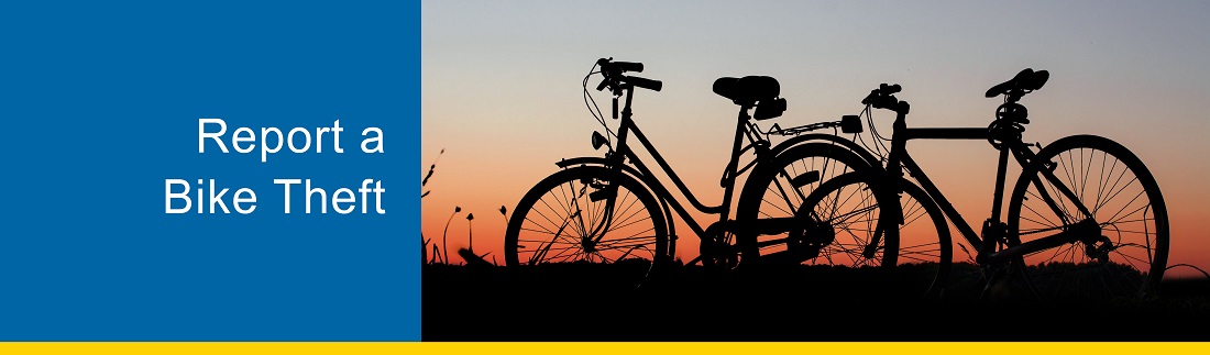 Report a bike theft banner with two bikes silhouetted against the sun